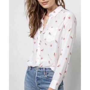 Rails Charli Linen White Watermelon Print Long Sleeve Button Down Shirt Small